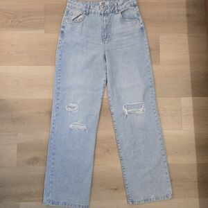 Refuge Denim Women's High Rise Wide Leg Distressed Jeans Light Wash Size 05